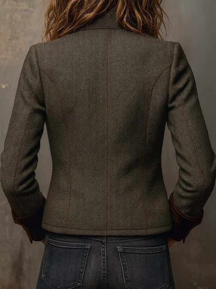 Ornella | Blazer Vintage a Chevron con Profili a Contrasto