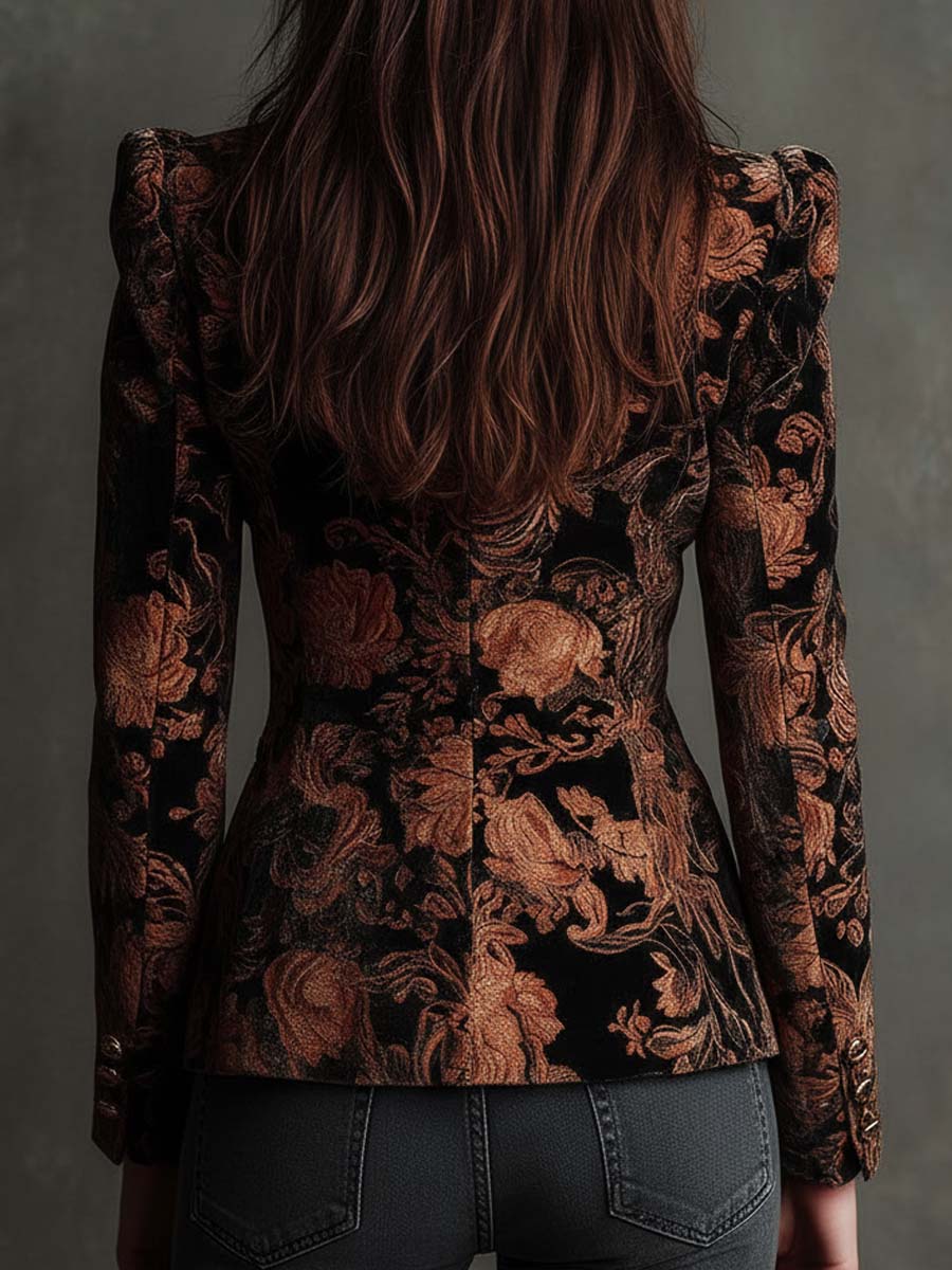Lavinia | Blazer Sartoriale Nero e Bronzo con Motivo Floreale