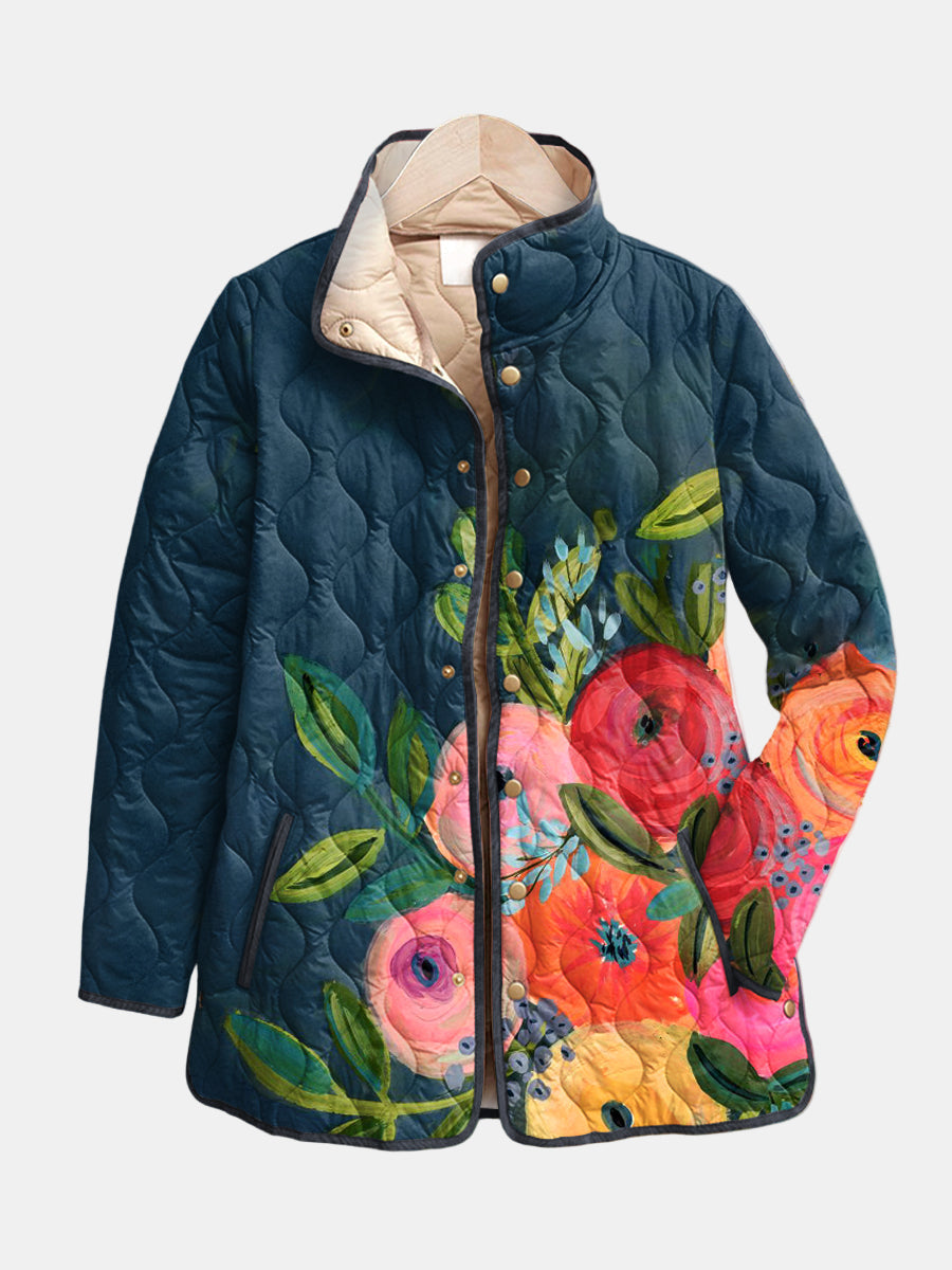 Camille | Painted Flowers Quilted Jacket