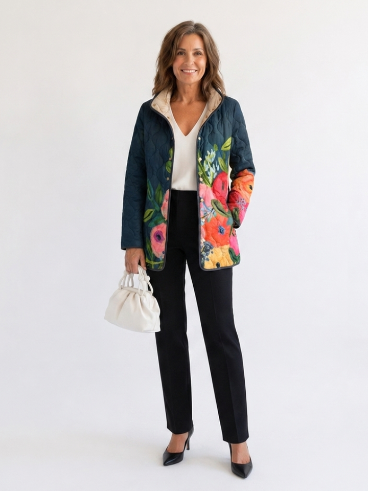 Camille | Painted Flowers Quilted Jacket