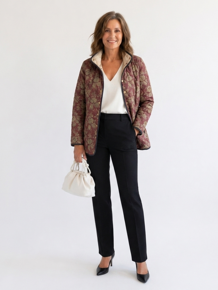 Sophie| Plum Damas Quilted Jacket