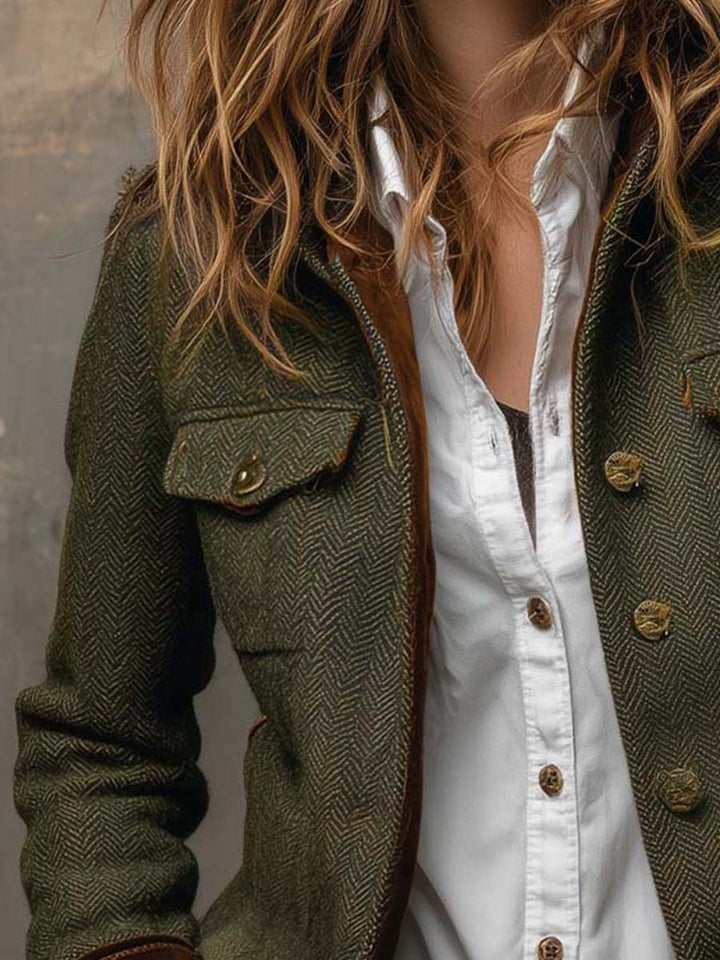 Ornella | Blazer Vintage a Chevron con Profili a Contrasto