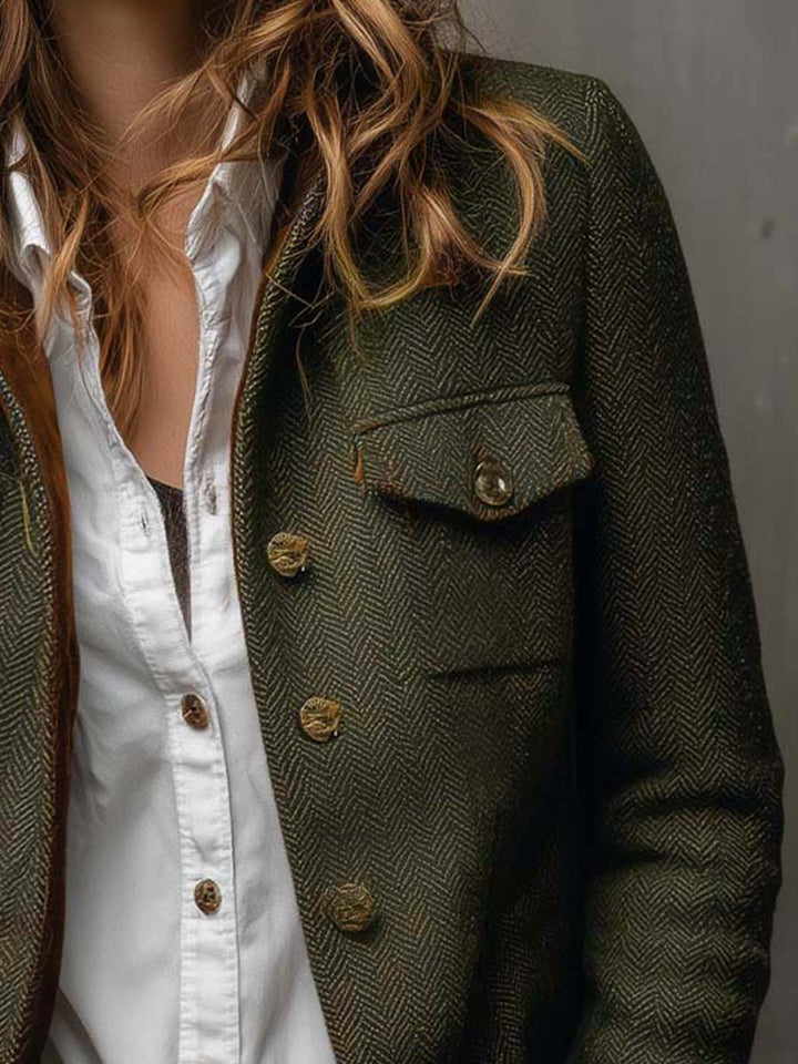 Ornella | Blazer Vintage a Chevron con Profili a Contrasto