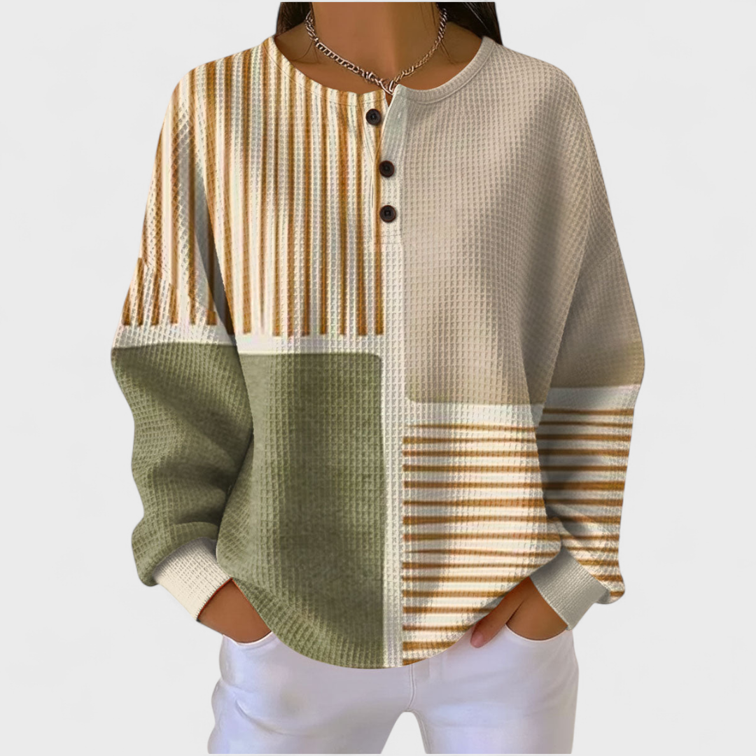 Camilla | Maglione Beige a Righe e Patchwork