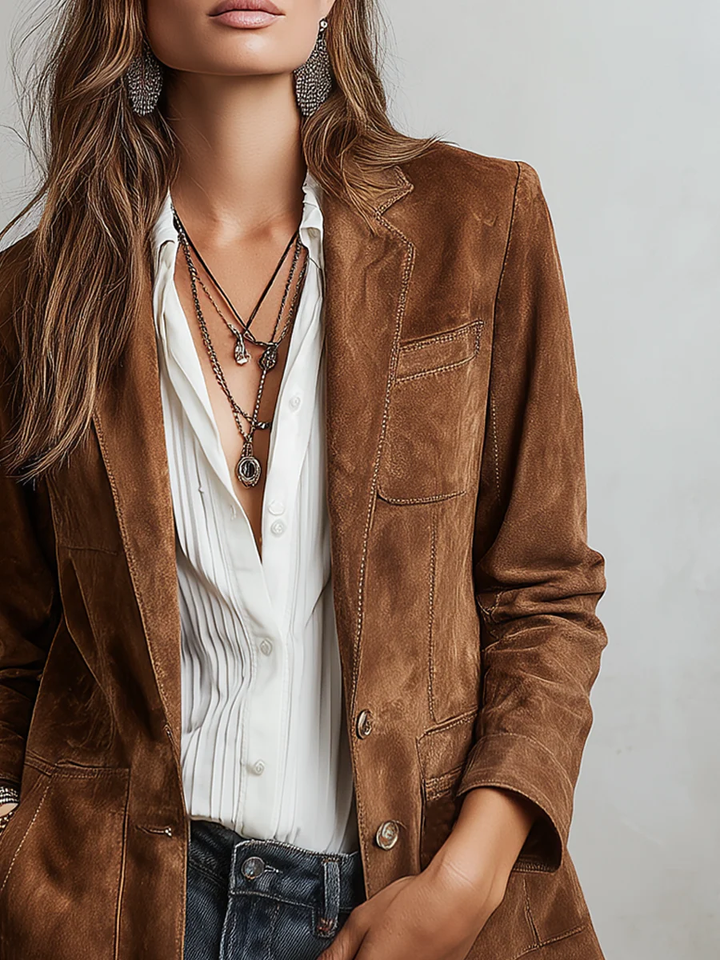 Rachele | Blazer Vintage Marrone dalla Linea Morbida