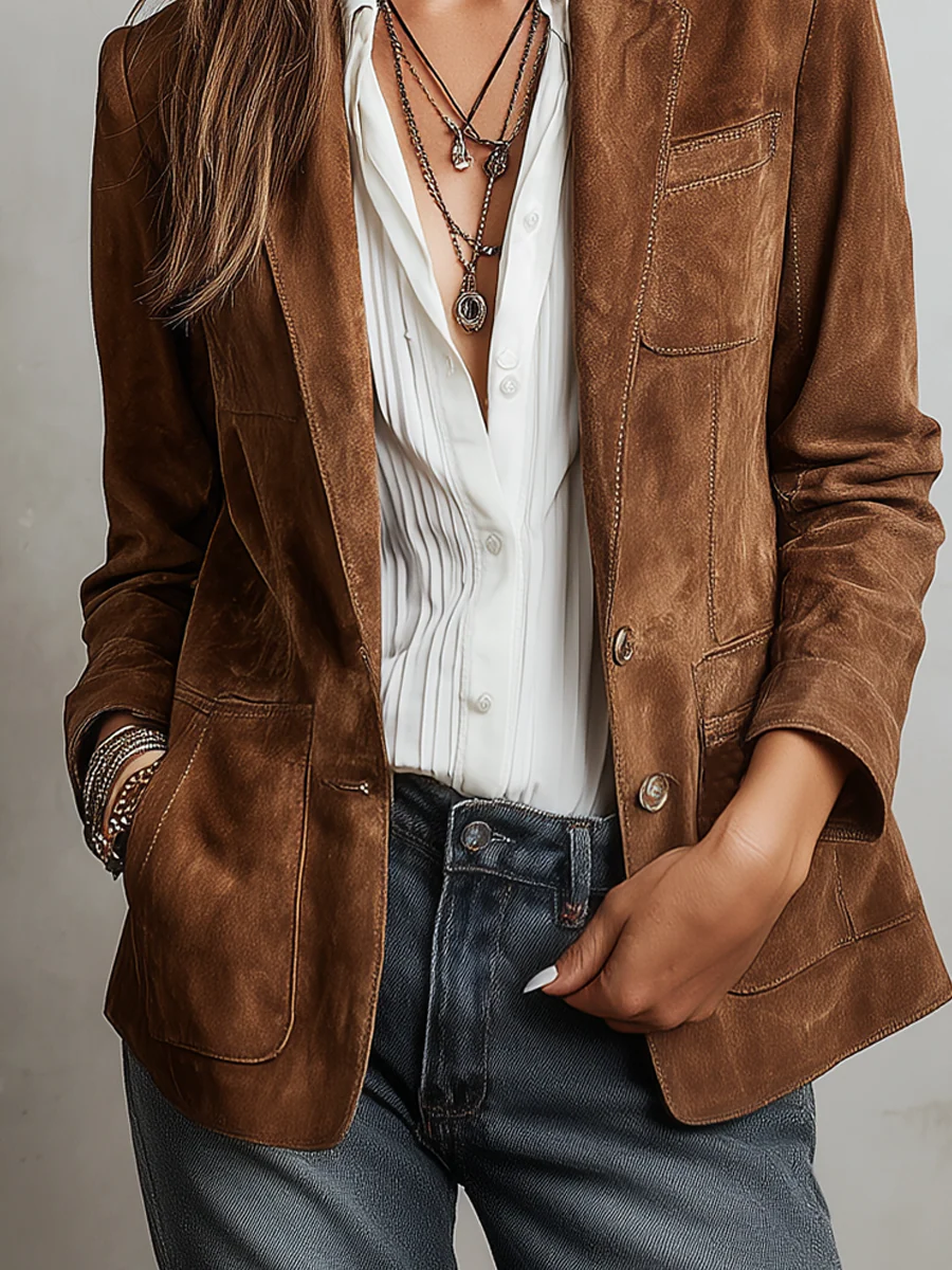Rachele | Blazer Vintage Marrone dalla Linea Morbida