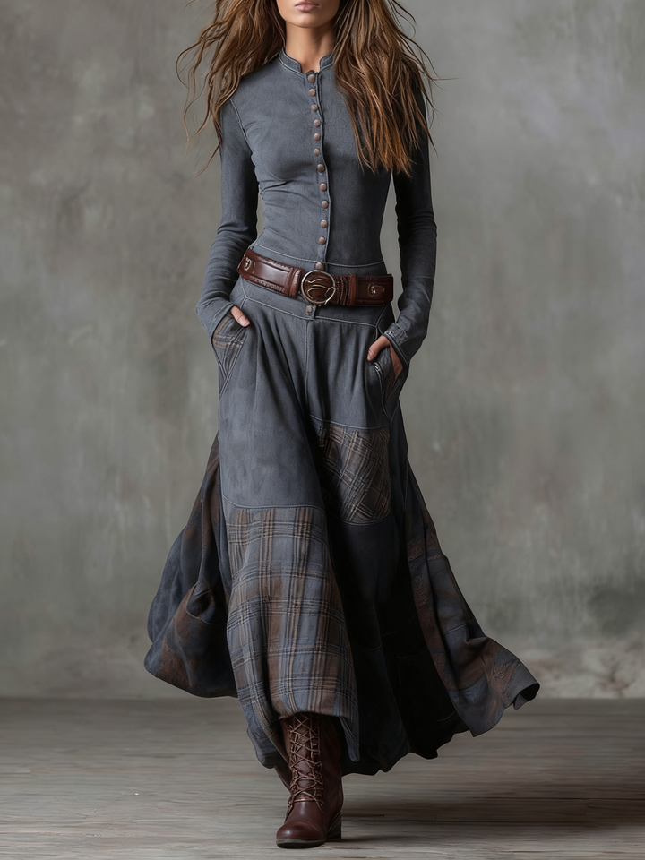 Beatrice | Abito Maxi Effetto Scamosciato con Cintura