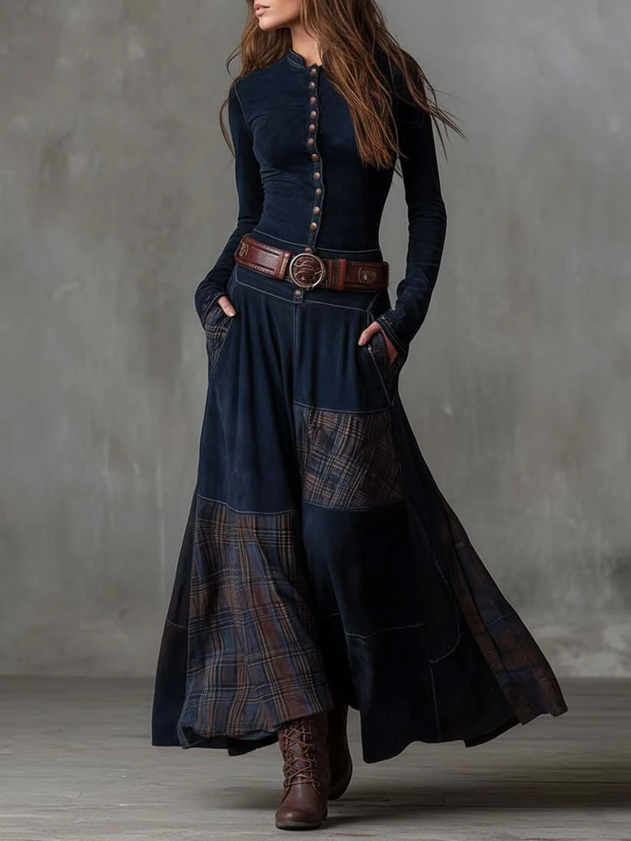 Beatrice | Abito Maxi Effetto Scamosciato con Cintura