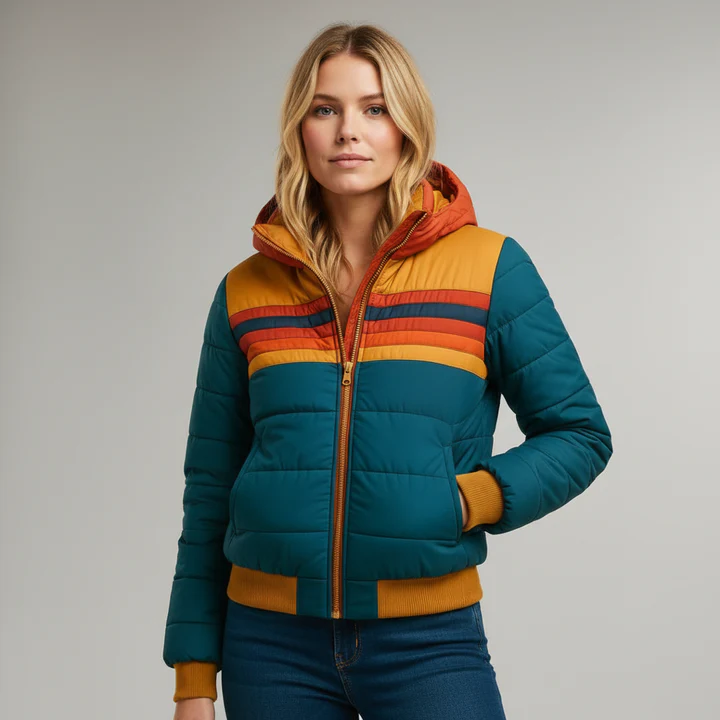 Valeria | Giacca Imbottita Color Block con Cappuccio