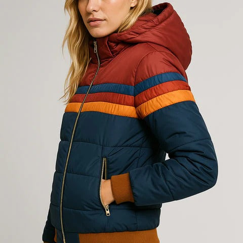Valeria | Giacca Imbottita Color Block con Cappuccio
