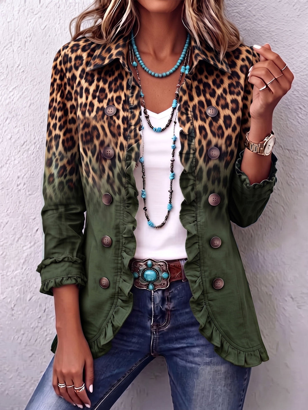 Elena™ | Blazer Leopardo Sfumato con Volant