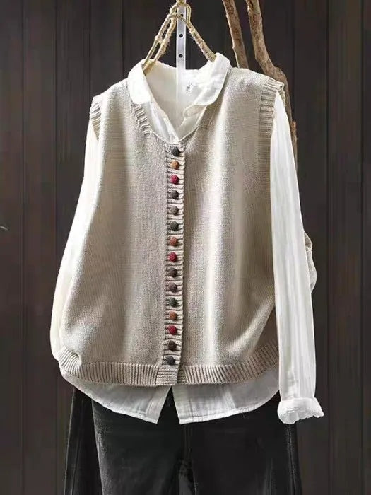 Samantha | Women’s Knitted V-Neck Button-Up Waistcoat