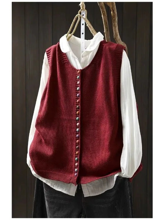 Samantha | Women’s Knitted V-Neck Button-Up Waistcoat
