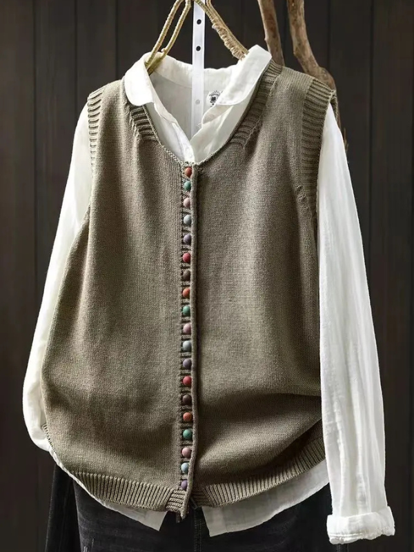 Samantha | Women’s Knitted V-Neck Button-Up Waistcoat